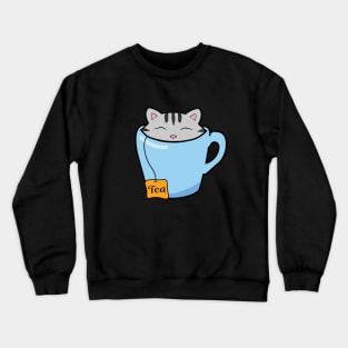 Cute cat in a tea cup Crewneck Sweatshirt